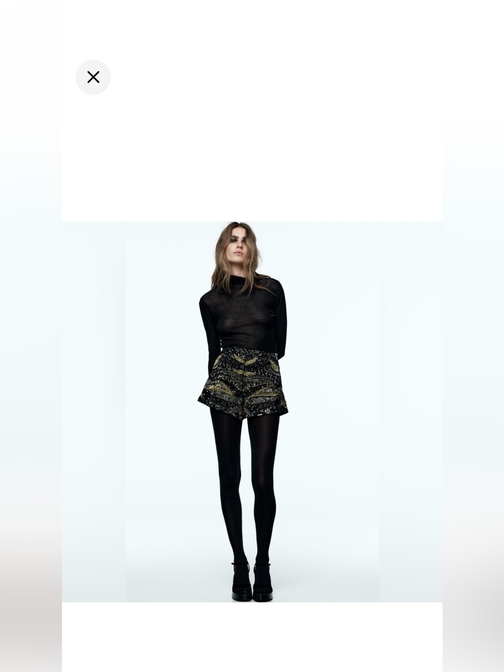 Zara Black Shorts with Gold Metallic Pattern